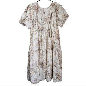 Boutique beautiful chiffon floral ruffle flounce puff sleeve dress w pockets